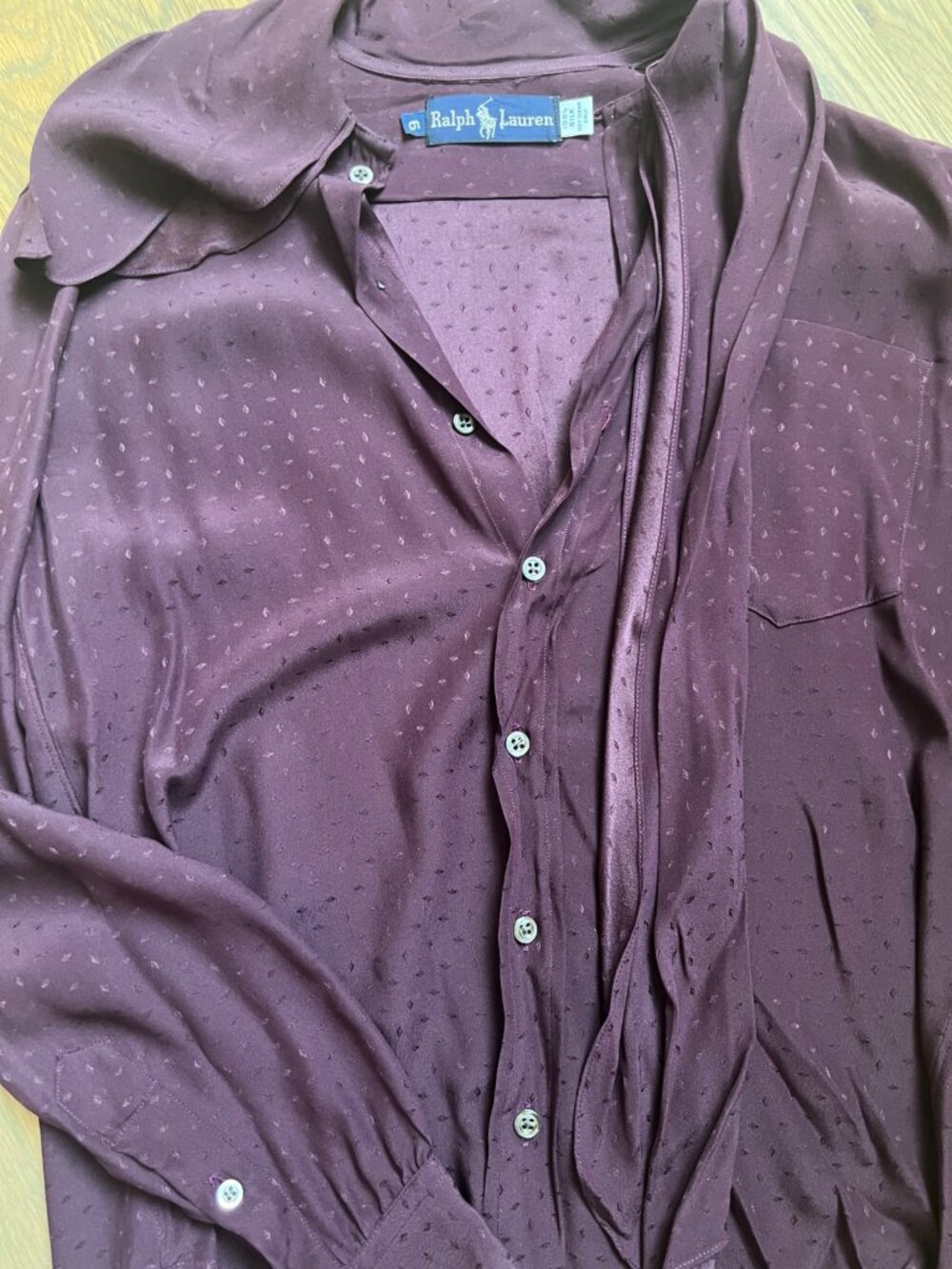 Vintage Ralph Lauren 100% Silk Scarf-neck blouse Plum Jacquard - Picture 3 of 7